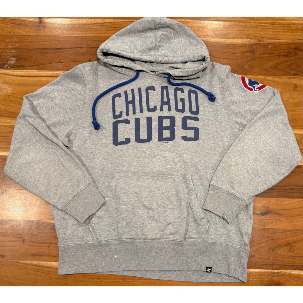47 Brand Chicago Cubs MLB Hoodie Gray Sweatshirt Mens XL Logo Patch